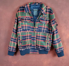 Parish Nation Wool Blend Flannel Zip Front Bomber Jacket Plaid Embroidered M