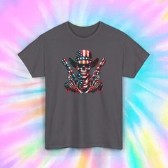 Patriotic Skull T-Shirt | American Flag Guns Graphic | 4th of July USA Tee