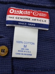 OshKosh Classic Shirt Mens Medium Blue Thermal Henley Long Sleeve 100% Cotton