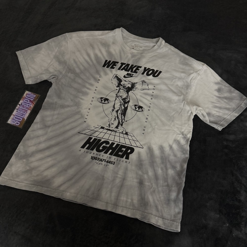 Nike Heavyweight T Shirt Gray Tie Dye We Take You Higher Graphic Print MEDIUM