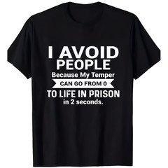 Men’s Black Cotton Graphic T-Shirt – “I Avoid People” Funny Print, Round Neck