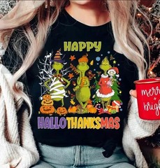Hallothanksmas Shirt, Merry Grinchmas Shirt, Funny Grinch Christmas Shirt