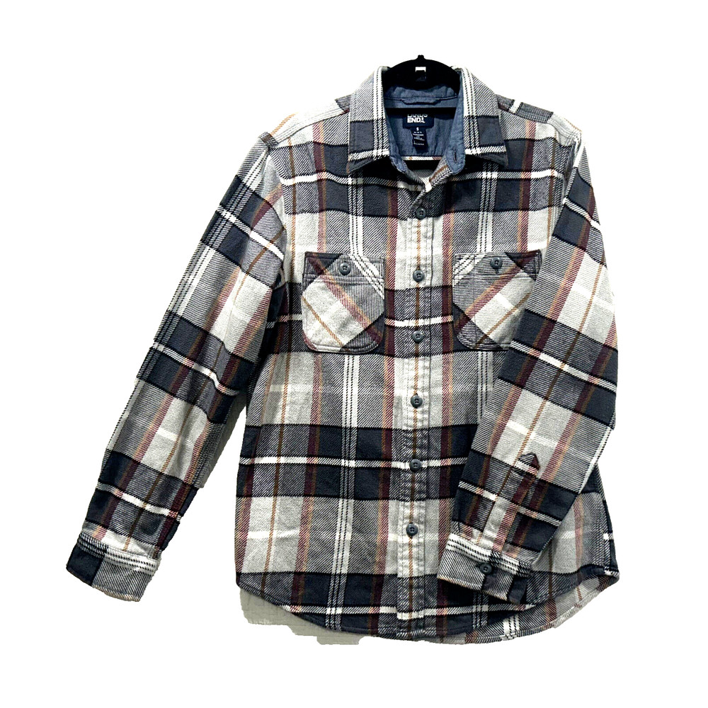 LANDS’ END Men’s 100% Cotton Flannel Shirt Multi Grey Plaid Traditional Fit Sz S