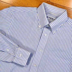 Maker’s Shirt Kamakura Mens Blue Yellow Striped Button Down Dress Shirt 40-82