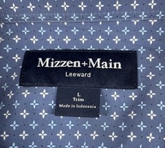 Mizzen+Main Leeward Trim Fit Men Blue Button Up Shirt Geometric Pattern Size L