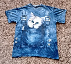VTG The Mountain Shirt Mens Medium Tie Dye Kitten Pocket Blue Kayomi Harai 2002