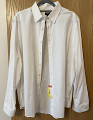 Express Slim Fit White Solid Cotton Non-Iron Dress Shirt L 34/35 Spread Collar