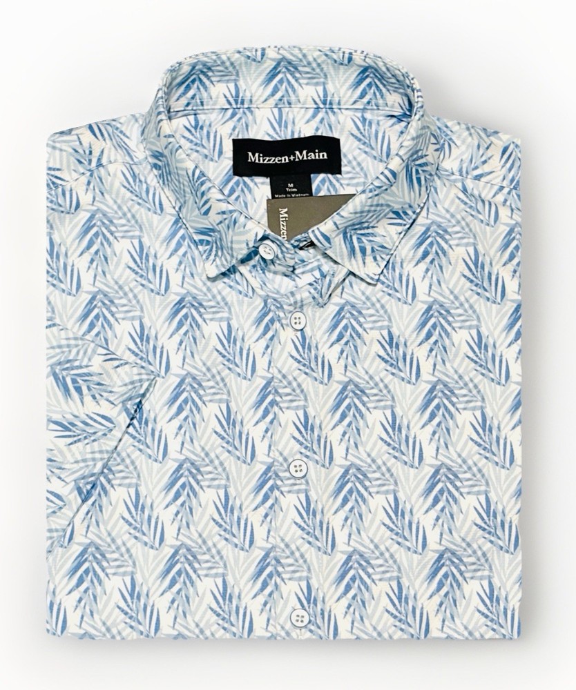 NWT MIZZEN + MAIN Halyard Performance Dress Shirt Trim No Tuck Blue Sz. MED $118