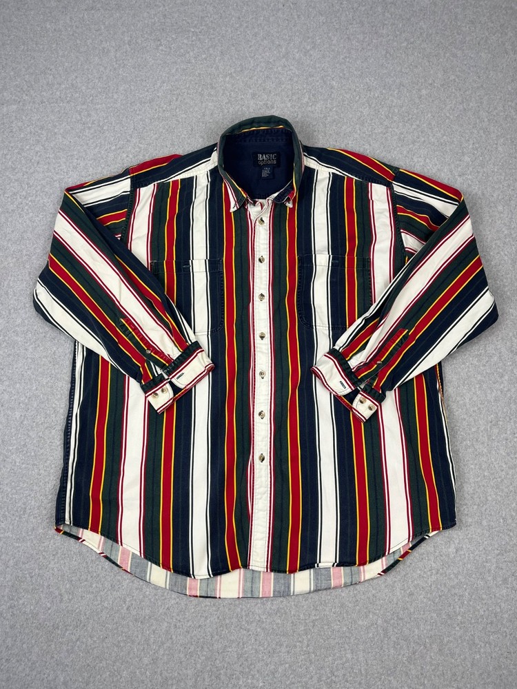 Vintage Basic Options Button Down Shirt Mens 2XLT 90s Multicolor Vertical Stripe
