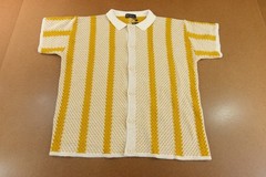Boohoo Mens Small Mustard White Striped Knitted Short Sleeve Button Up Shirt NWT