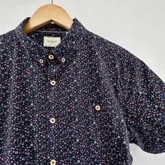 7Diamonds Mens Floral Micro Print Short Sleeve Button Down Shirt Navy SMK-6090 L