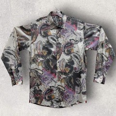 Luchiano Visconti Uomo Paisley Striped Button Down Shirt Men’s XLT 25.5”x34”