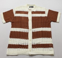 Boohoo MAN Men’s Open Stitch Striped Knitted Shirt MP7 Burnt Orange Medium NWT