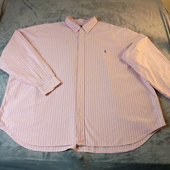 Ralph Lauren Classic Fit Shirt Mens 3XB Big Pink Blue Striped Oxford Button Down