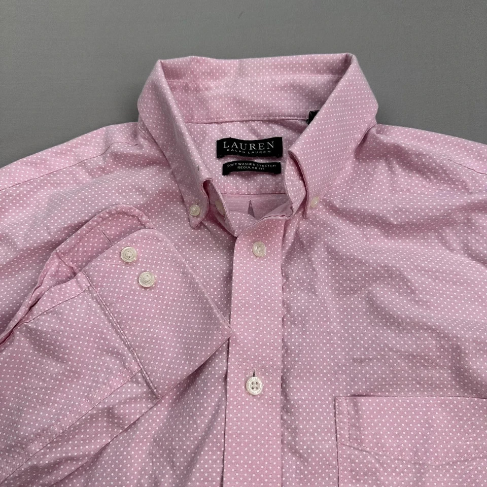 Lauren Ralph Lauren Shirt Mens Large Pink Black Dot