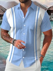 Men’s Casual Short Sleeve Guayabera Beach Wedding Button-up Dress Shirt