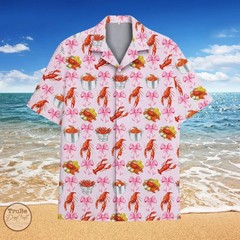 Lobster Pink Bow Coquette Hawaiian Shirt Summer Beach Party Women