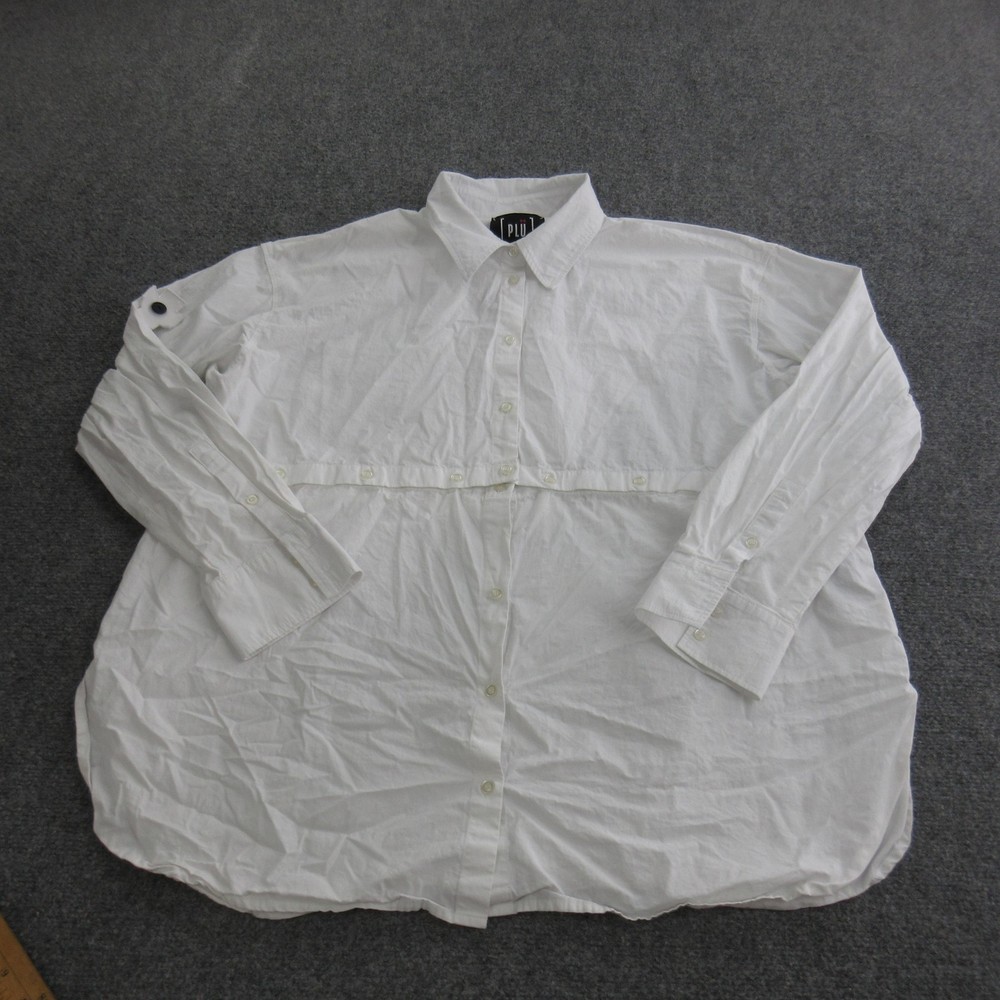 PLU Shirt Mens XL White Solid Long Sleeve Button Front Cotton Strap Casual