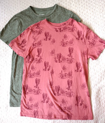 LOT OF 2 MEN’S GOODFELLOW T-SHIRTS SZ S SMALL CORAL CACTUS GREEN LEAF PRINT GUC