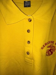 Men’s USMC Embroidered Collared Short Sleeve Shirt Yellow/Red Size L Cotton