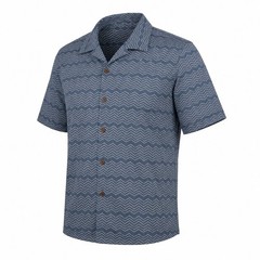LL Bean Tropics Shirt Traditional Fit Short Sleeve Men’s L Slate Chevron 300229