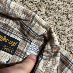 Sears Shirt Thumbs Up Mens XL Camp Plaid Vintage 80s 90s Rockabilly Western