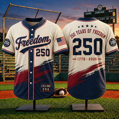 Freedom 250 Baseball Jersey Patriotic USA 1776-2026 Button Up Shirt S-5XL
