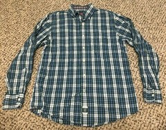 NICE Izod Heritage Tartan Blue Green Plaid Long Sleeve Button-Up Shirt Small