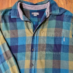 Eddie Bauer XL Men Green Blue Plaid Flannel Shirt Outdoor Rugged Cotton