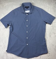 Mizzen+Main Leeward Trim Fit Men Blue Button Up Shirt Geometric Pattern Size L