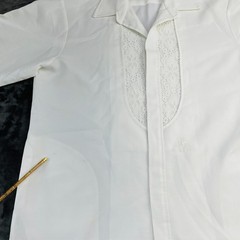 Vintage Iolani Beau Tiki Hawaiian Wedding Shirt Mens M White Made in USA Lace