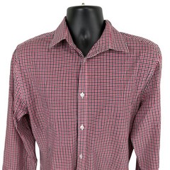 H&M Slim Fit Gingham Check Dress Shirt Red Black White Men’s Large Easy Iron