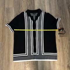Mens Express Black & White Large Button Up Sweater Polo Shirt