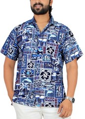 LA LEELA Men’s Hawaiian Short Sleeve Button Down Shirts XXL Royal Blue