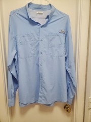 Columbia Fishing Shirt Men’s L Light Blue PFG Tamiami II Long Sleeve UPF 40 Vent