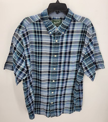 Woolrich Shirt Mens XL Blue Plaid Short Sleeve Button Up Casual Preppy Outdoor