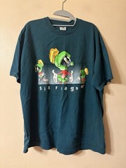 SIX FLAGS Marvin The Martian Single Stitch Shirt Size XL Teal Green Vintage 1998