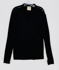 ORTTU Star Neck Mens Black Mesh Detail Deep V Neck Long Sleeve Shirt Sz S