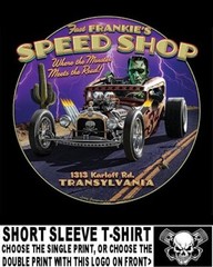 Frankenstein Monster Speed Shop Hemi Hot Rod Coupe Gothic Skull Car T-shirt AB3