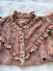ESSENTIEL ANTWERP Blouse Daisy Print Beaded Sequin Embellished Ruffle Top