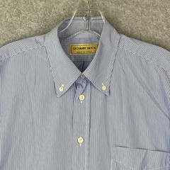 Giovanni Vasta Shirt Mens 16-16.5 Blue Striped Button Up Long Sleeve Made Italy
