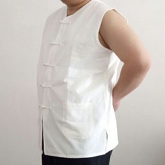 Men Frog Button Tank Top Vest Tee Shirt Chinese Style Gilet Sleeveless Tang Suit