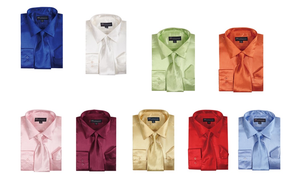 Men’s Fashion dress shirt 100% polyester satin with tie and hanky SG 08