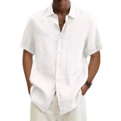 Men’s Cotton Linen Short Sleeve Shirt – Casual Beach Style, Plus Size