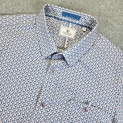 7 Diamonds 4 Way Stretch Mens L Maddox Button Up Short Sleeve Shirt Geometric