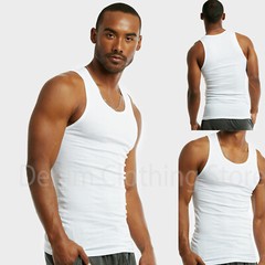 Men 100% Cotton Ribbed Tank Top A-Shirt Wife Beater Sleeveless Undershirt S-3XL