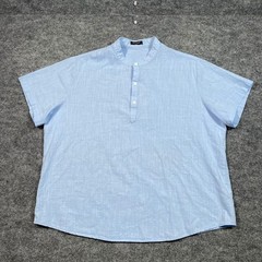 Enlision Mens 2XL Light Blue Linen Cotton Henley Mandarin Collar Shirt