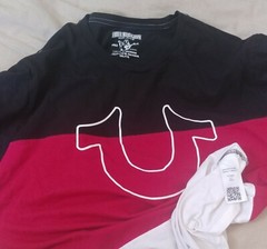 TRUE RELIGION MENS RED-BLACK-WHITE COTTON BIG LOGO SHORT SLEEVE T-SHIRT SIZE 2XL