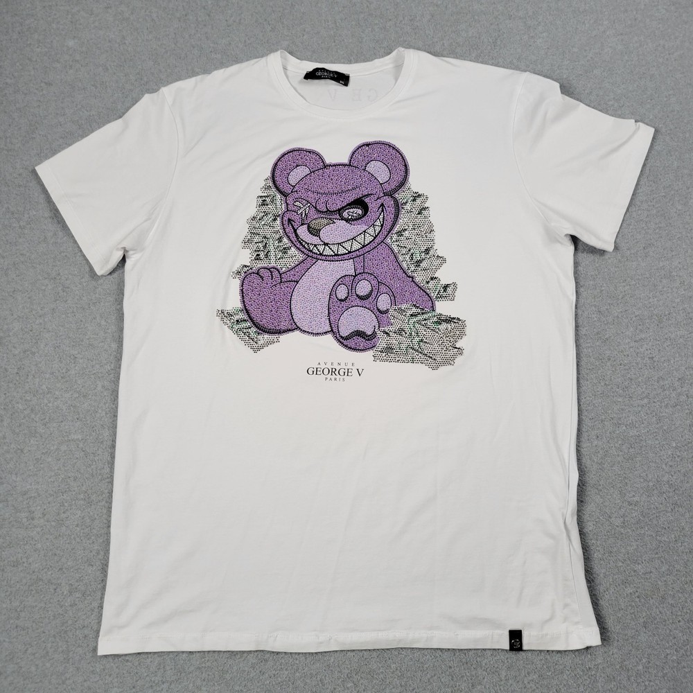 Avenue George V Paris Shirt Men 3XL Rhinestone Money Bear Luxury Streetwear