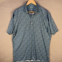 Johnnie O Featherweight Polo Shirt Sz L Blue Leaf Print UPF 50 Performance Golf